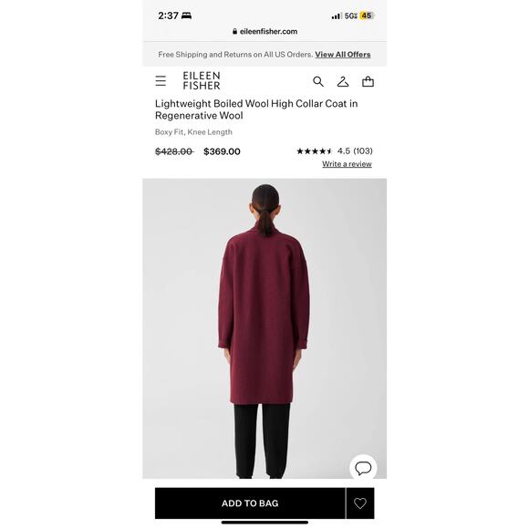 Eileen Fisher Lightweight Boiled Wool High Collar Plum Cardigan - Picture 3 of 9